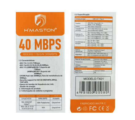ADAPTADOR WIFI USB HMASTON (TX01) - imagem