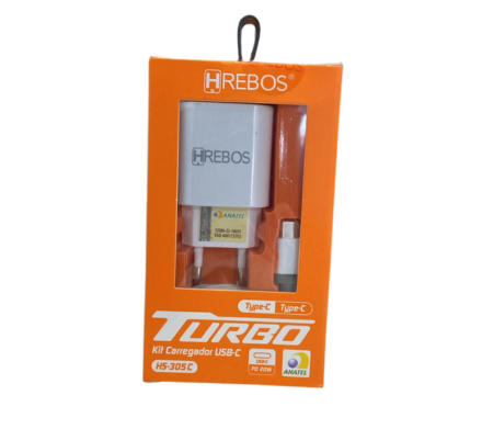 CARREGADOR COMPLETO FONTE TYPE-C/TYPE-C HREBOS (HS-305C)