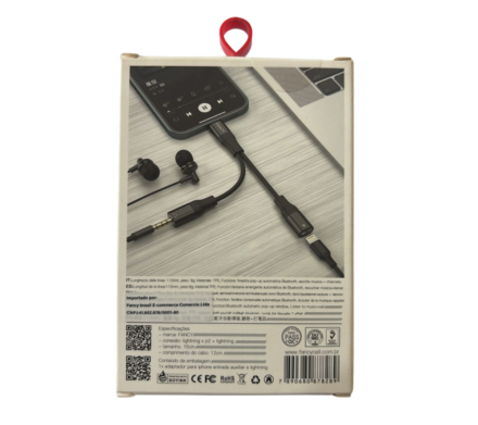 ADAPTADOR DE FONE E CARREGADOR PARA IPHONE FANCY (AD06 / ZJT-IP8-07-Z) - imagem