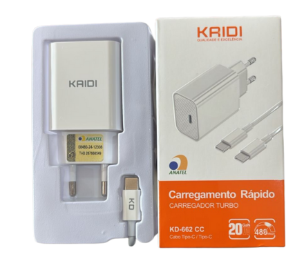 CARREGADOR COMPLETO FONTE TYPE-C/TYPE-C KAIDI (KD-661CC / KD-662CC)