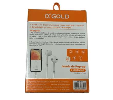 FONE DE OUVIDO IOS A´GOLD FN-A18 - imagem