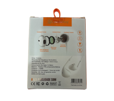 FONE DE OUVIDO COM FIO P2 PEINING PEI-EP05 BRANCO - imagem